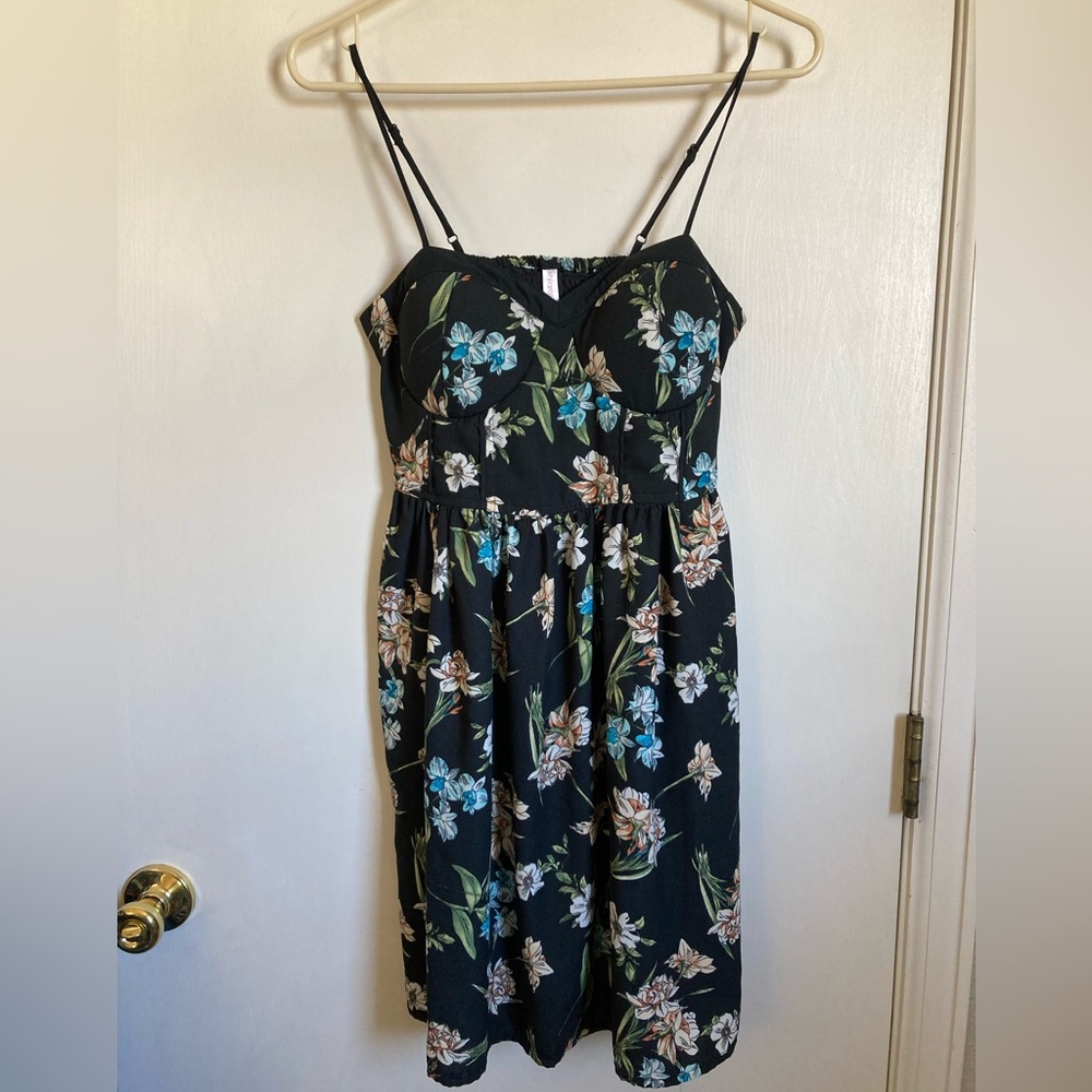 *Xhilaration Black Floral Bustier Smocked Sleeveless Small Dress #LB